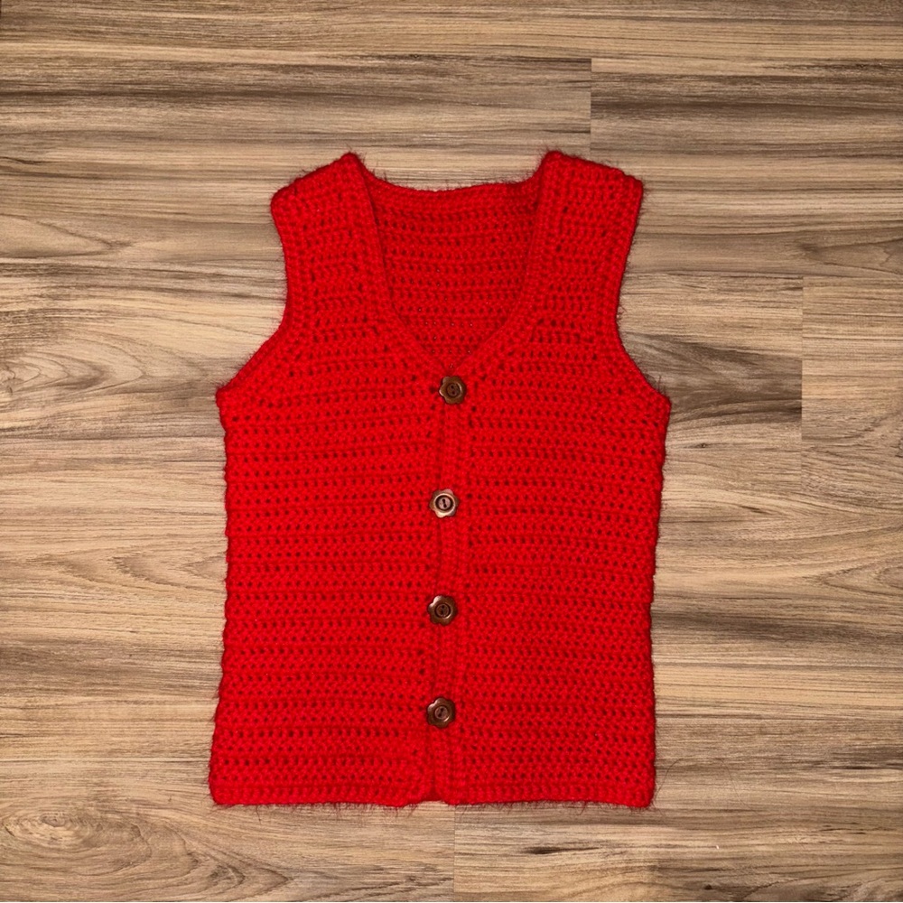 Handmade Red Cottagecore Crochet Vest